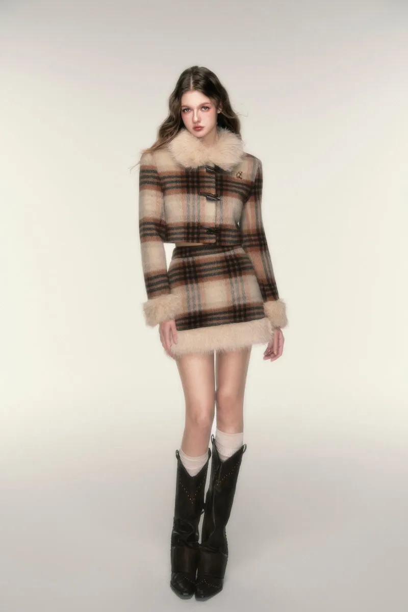 Vintage Check Wool Alpaca Coat / Skirt