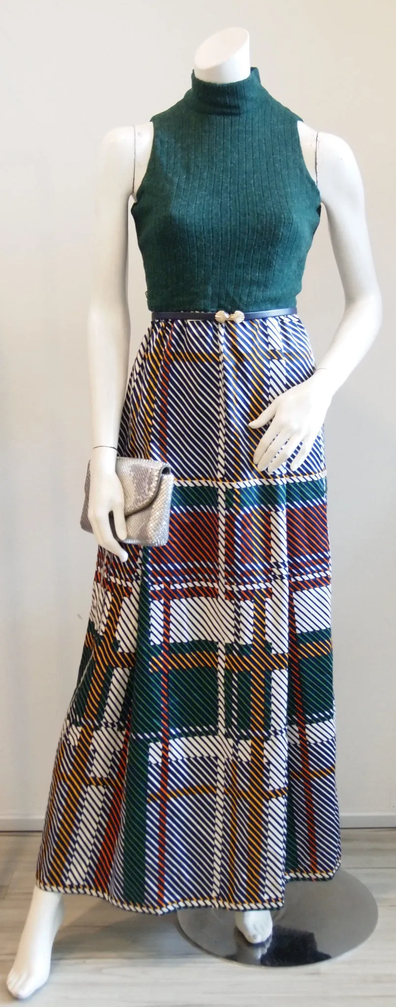 VTG OSCAR DE LA RENTA 2PC SET- FOREST VTG GREEN WOOL 60S SLEEVELESS MAXI DRESS W JACKET