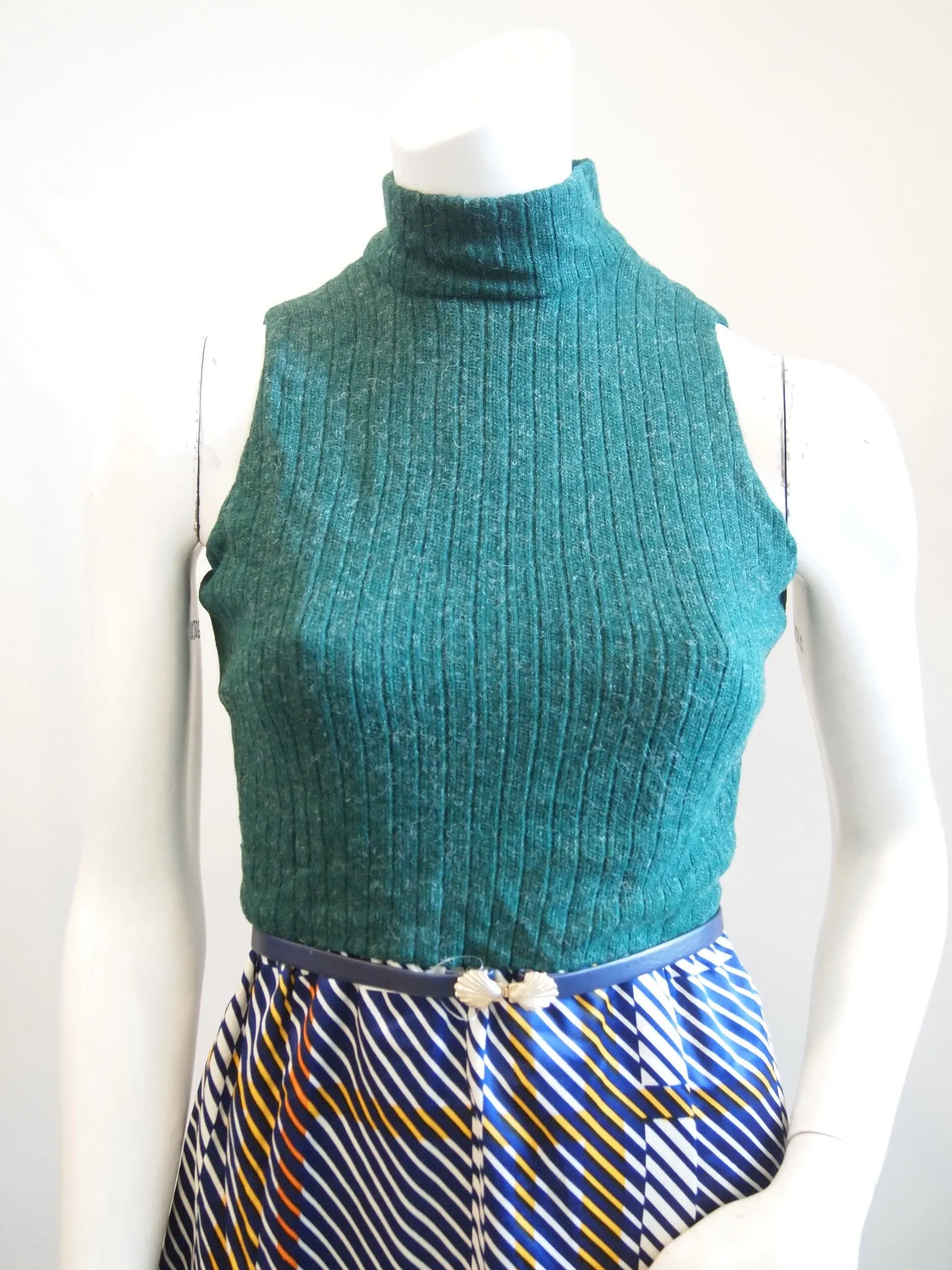 VTG OSCAR DE LA RENTA 2PC SET- FOREST VTG GREEN WOOL 60S SLEEVELESS MAXI DRESS W JACKET