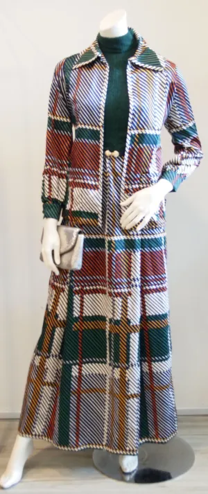 VTG OSCAR DE LA RENTA 2PC SET- FOREST VTG GREEN WOOL 60S SLEEVELESS MAXI DRESS W JACKET