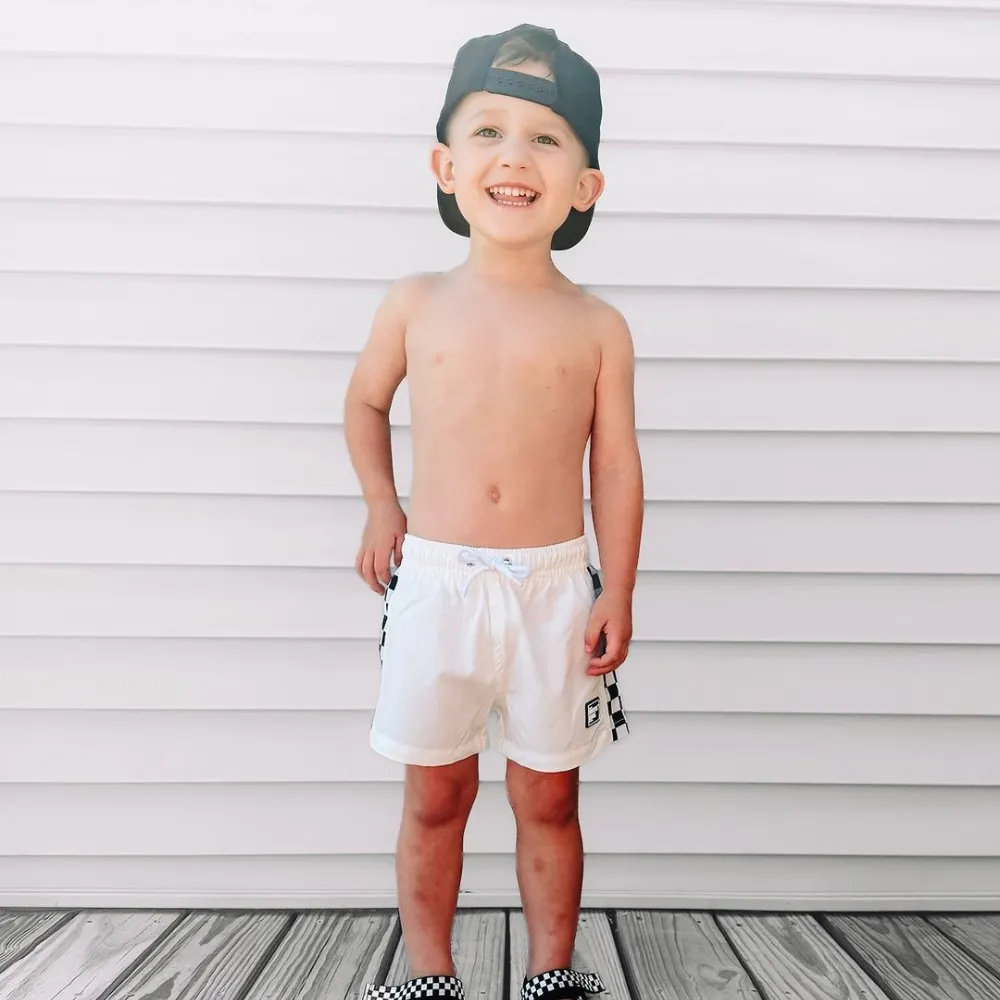 White Checkers Swim Shorts