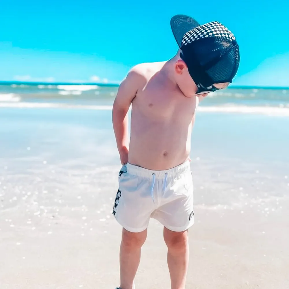 White Checkers Swim Shorts