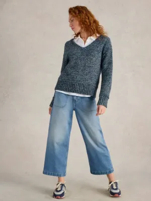 WHITE STUFF<BR>
Tia Crop Jeans<BR>
Blue, White<BR>