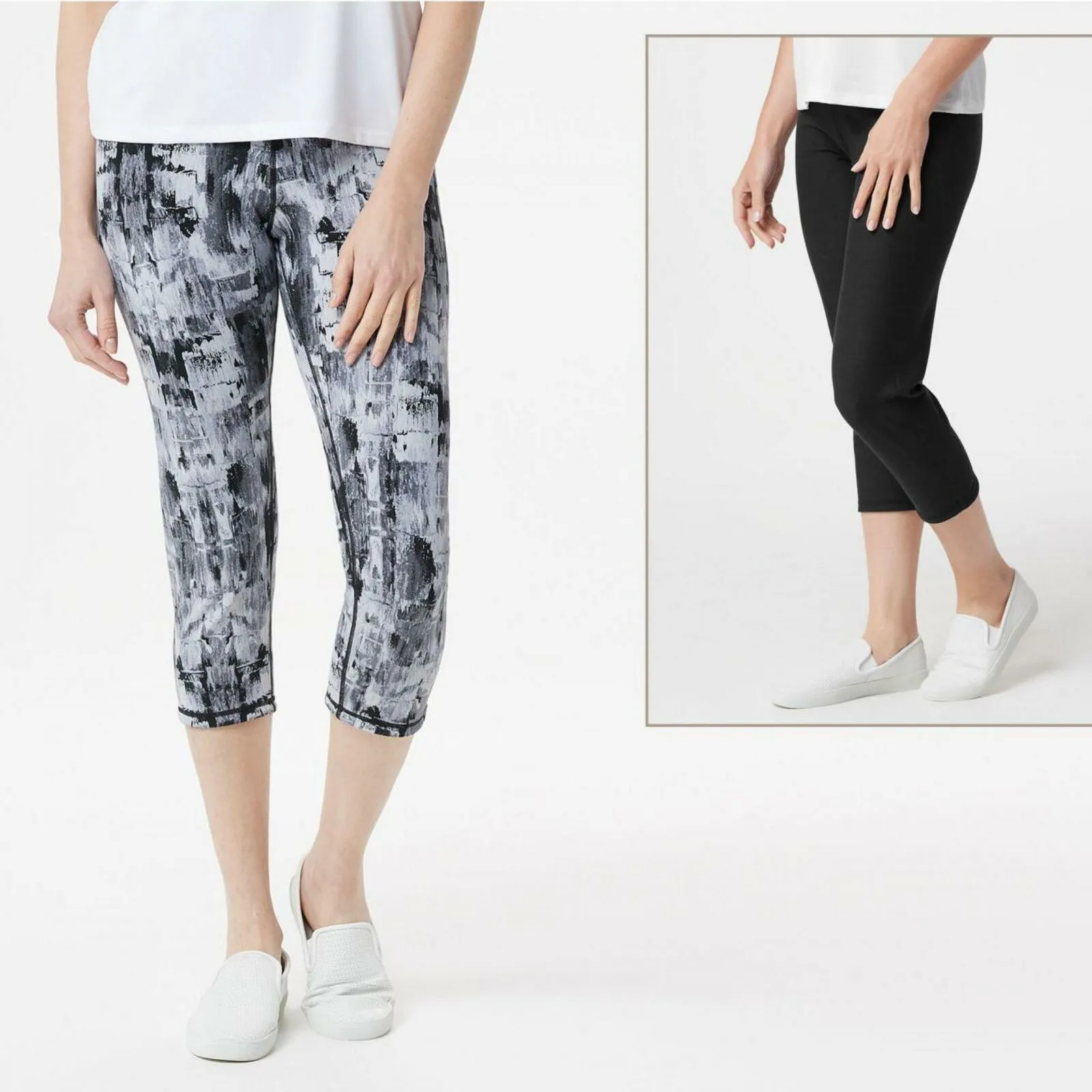 Women with Control Renee's Petite Reversible Crop Pants Black Abstract PXS