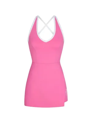 WOMEN'S PB5-STAR SIDE SPLIT COURT DRESS | PINK / WHITE