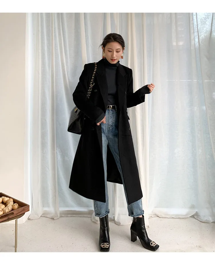 Wool Coat Women Runway Luxury Vintage Long Sleeve