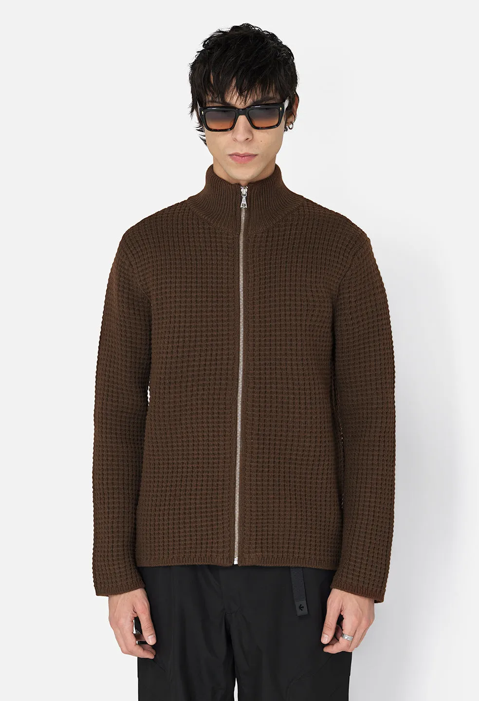 Wool Waffle Knit Full-Zip / Espresso