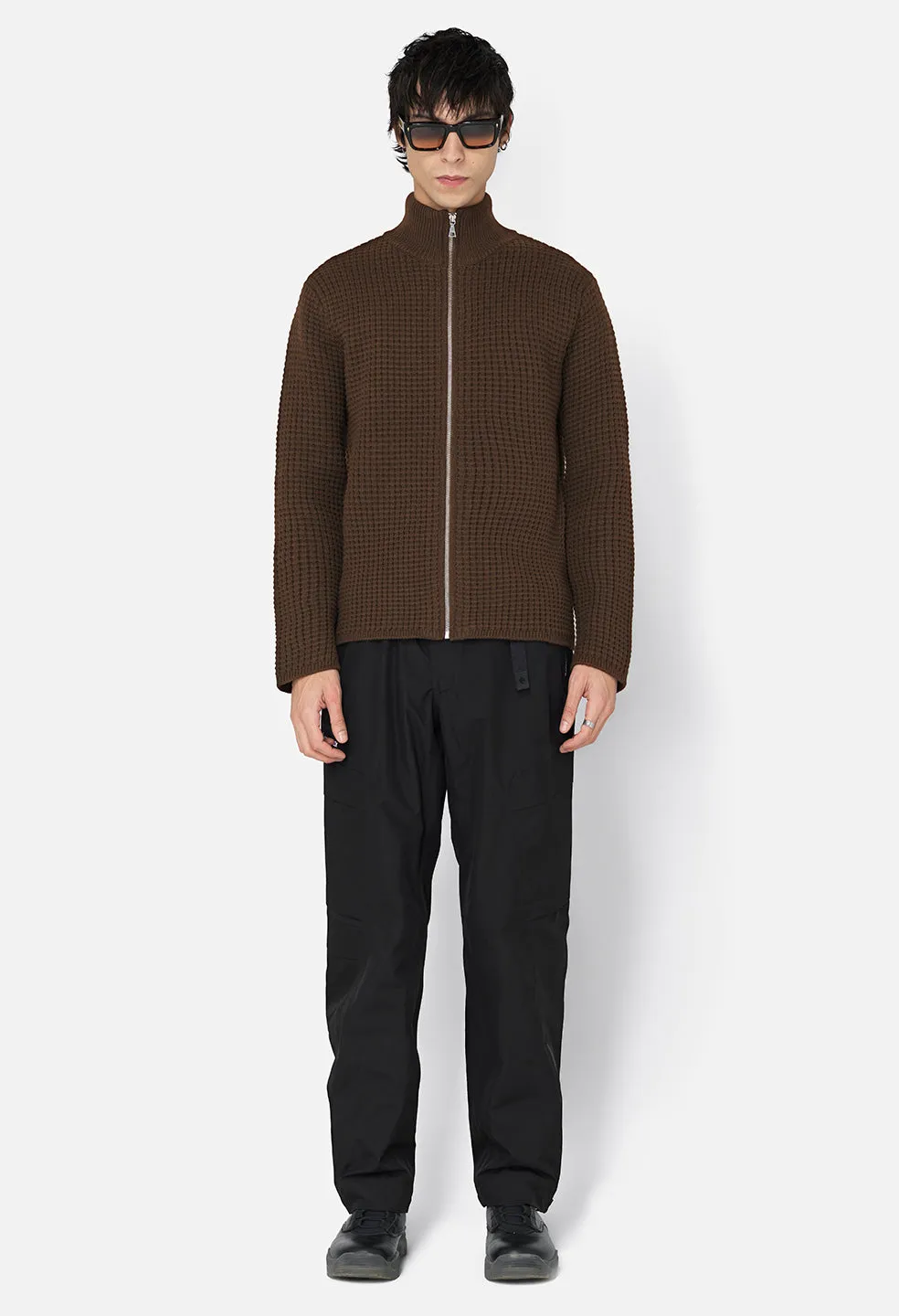 Wool Waffle Knit Full-Zip / Espresso