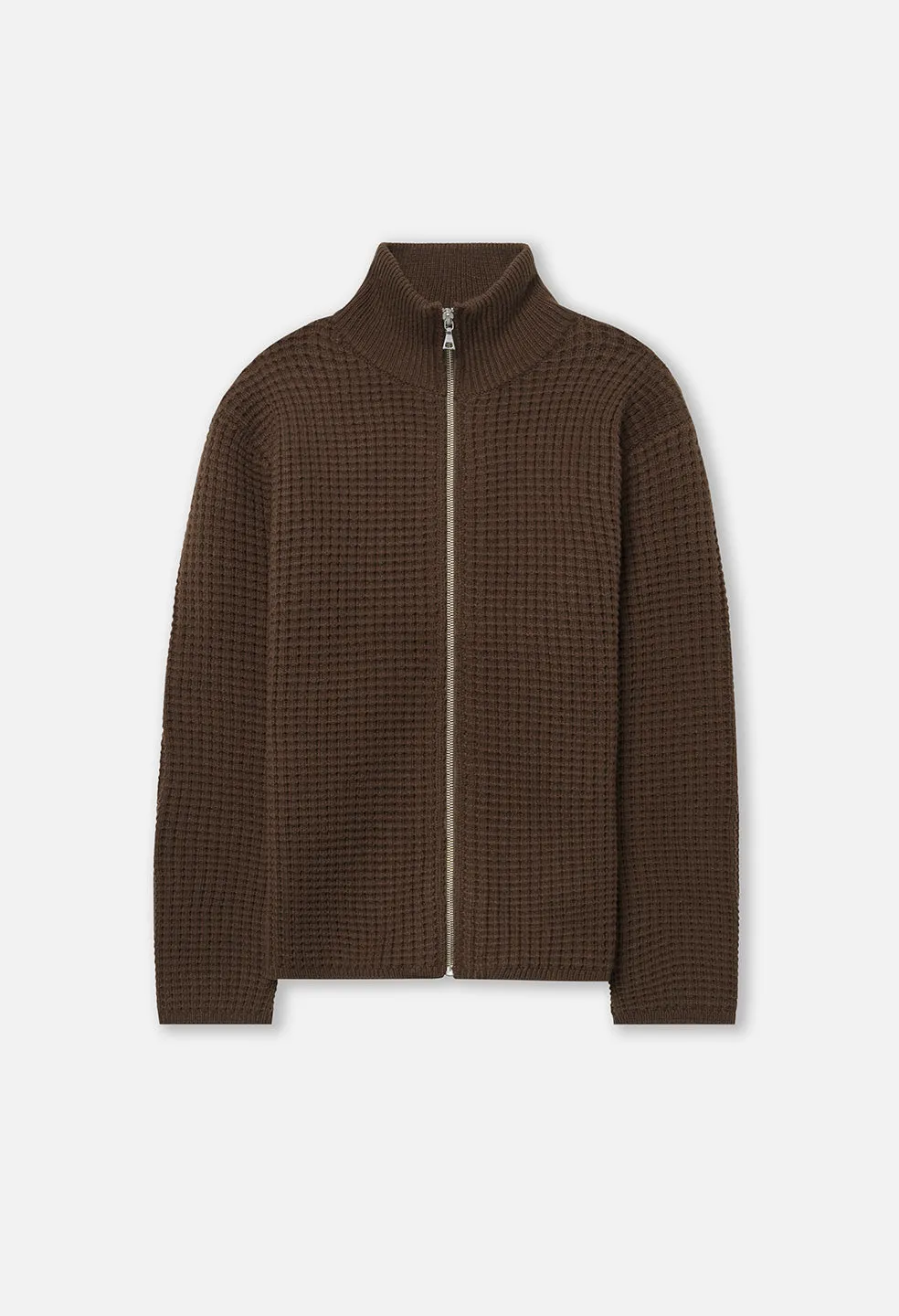 Wool Waffle Knit Full-Zip / Espresso