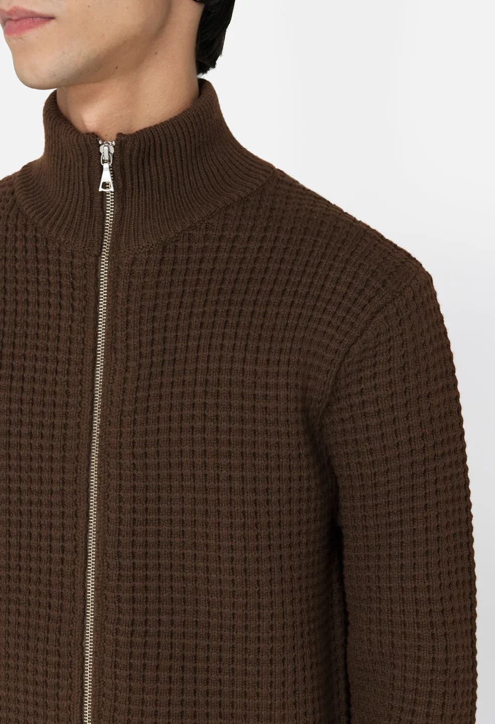 Wool Waffle Knit Full-Zip / Espresso