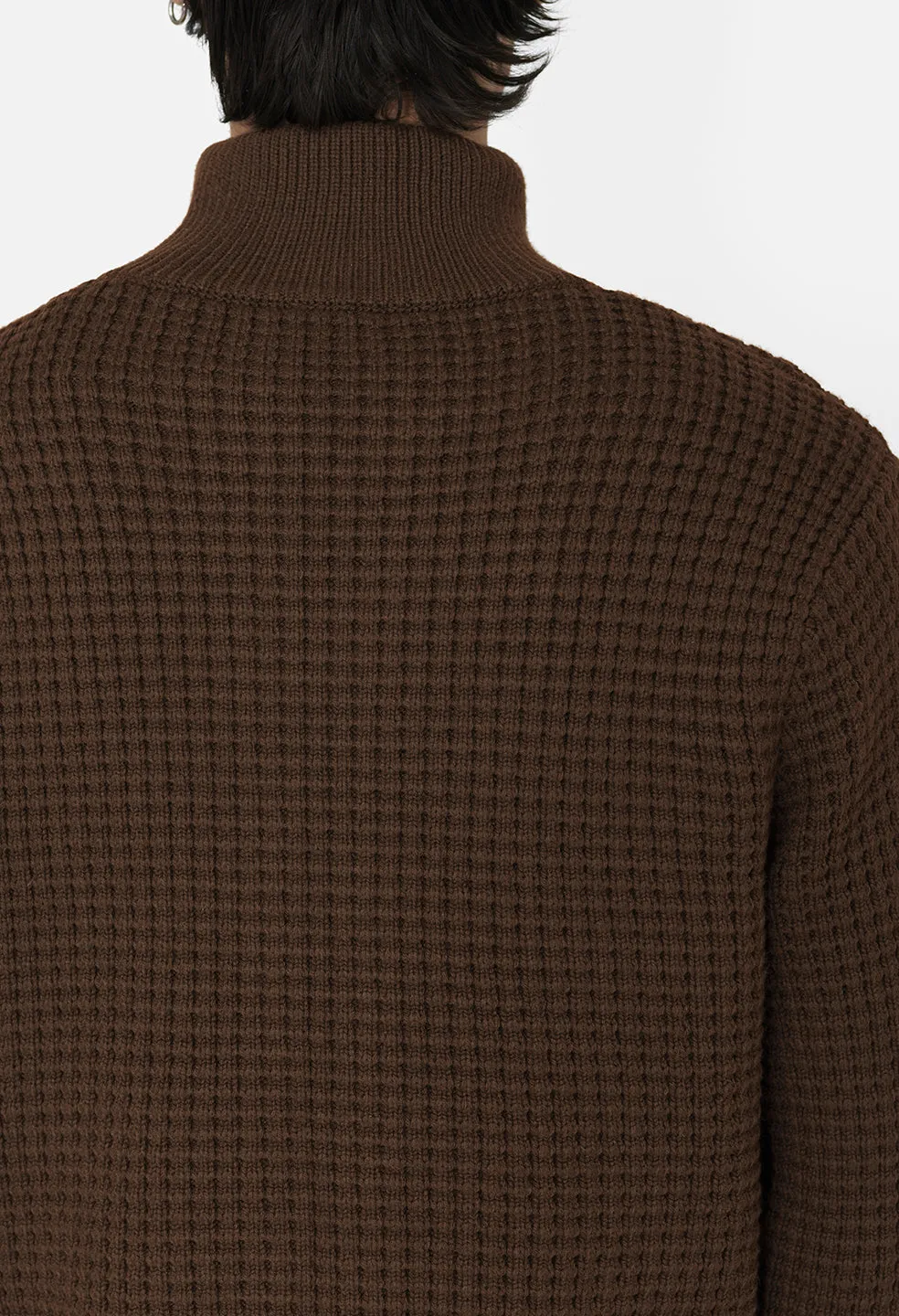 Wool Waffle Knit Full-Zip / Espresso