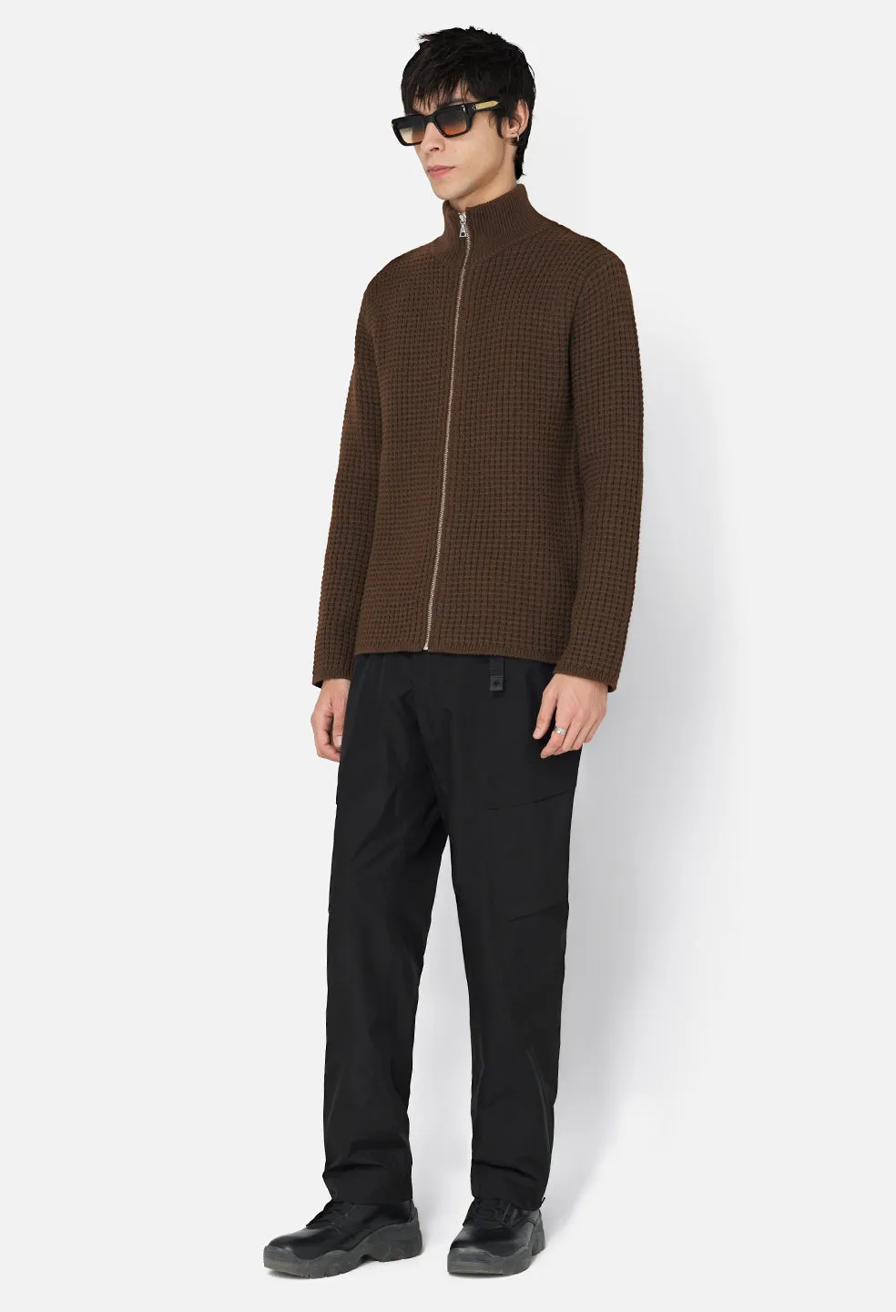 Wool Waffle Knit Full-Zip / Espresso