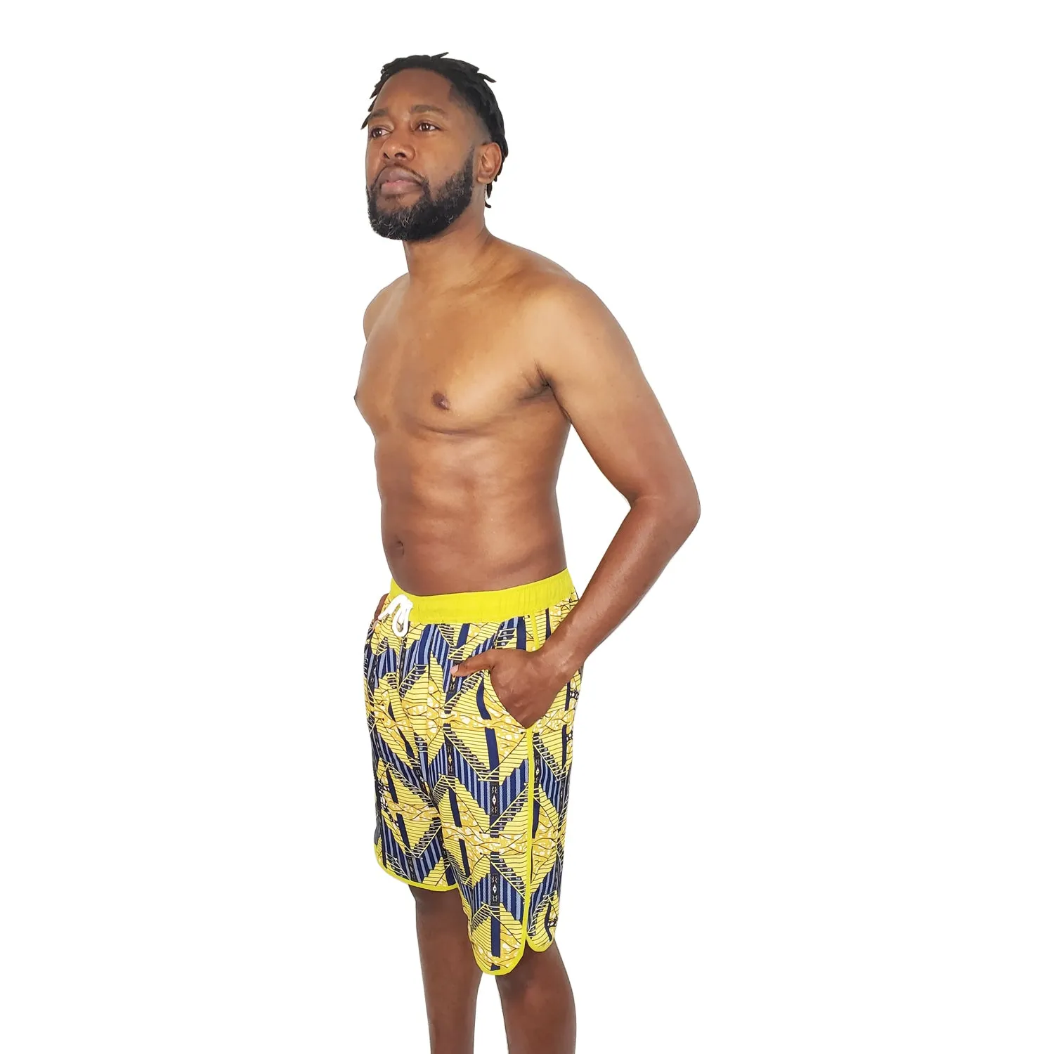 Yellow Lines Men's Swim Trunks