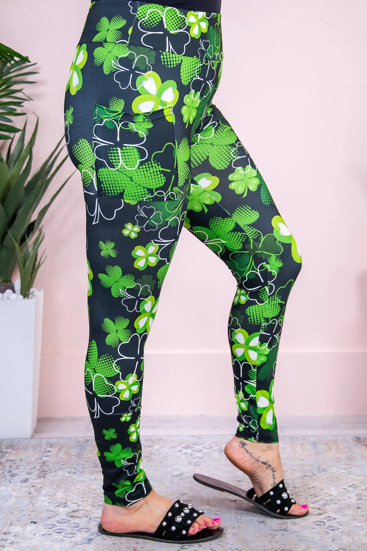 You've Been Shamrocked Green/Black/Ivory Shamrock Printed Leggings - LEG3094GN