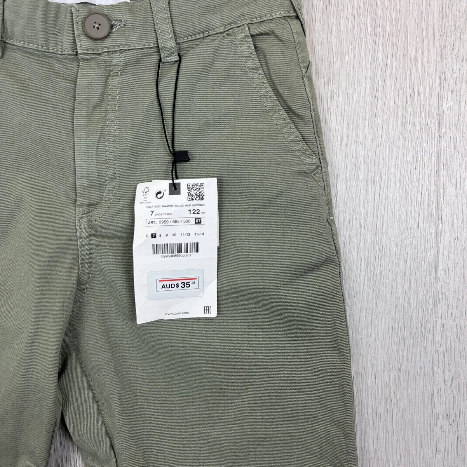 Zara Boys Khaki Green Chino Shorts Size 7 Years (New)